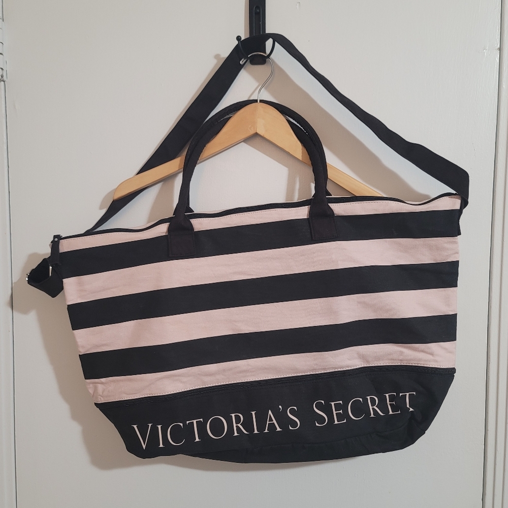 Victoria's Secret Pink & Black Striped Tote